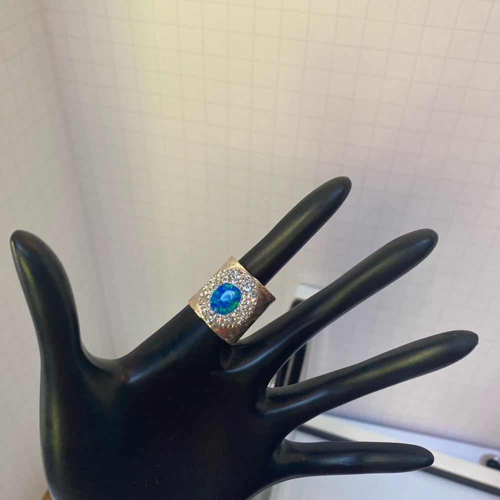 Stainless Adjustable Blue Opal Ring - image 4